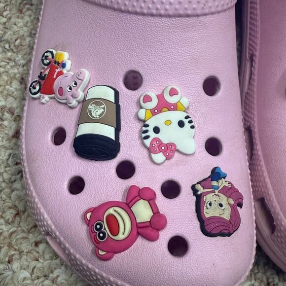 Pink Crocs Women’s Sz 9 Men 7 bedazzled - Picture 2 of 8